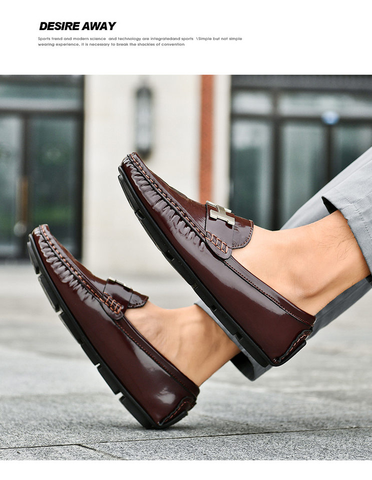 Giày lười nam da bò họa tiết vân cá sấu, mũi tròn, đế bằng, kiểu lái xe thanh lịch — A8333 Nâu (kiểu bên trong), A8333 Xám (kiểu bên trong), A8333 Đen (kiểu bên trong), A8333-1 nâu (da đơn) chi tiết 17
