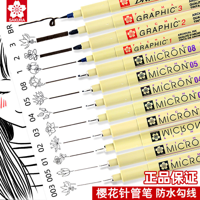 Japanese Sakura Outline Pen for Drawing, Design, Hand-Drawn Manga, Waterproof Signature Pen, Soft-Tip Fineliner Pen