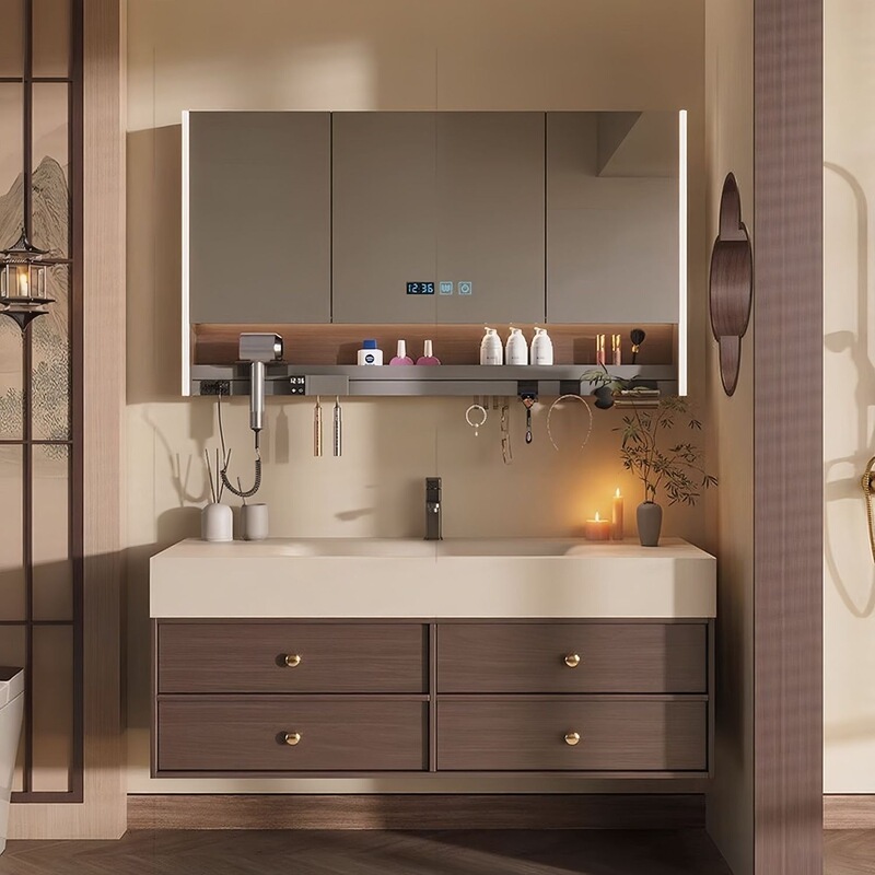 Rock Slab Heat-Bent Integrated Basin Bathroom Cabinet Set, Bathroom Washbasin, Wash Sink, Integrated Basin
