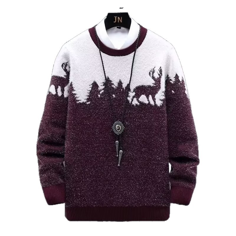 Pull d'hiver épais et oversize pour homme, col rond, coupe ample et tendance, idéal pour adolescents et jeunes adultes. Disponible en noir, marine et bordeaux._voghion.com