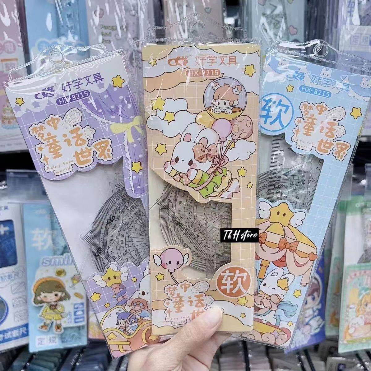 Set of 4 Flexible Rulers 20cm for Primary School Students - Measurement Tools Kit with Cartoon Soft Case - Wholesale