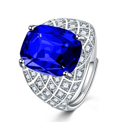 Men's openwork platinum blue sapphire ring full of diamonds and cubic zirconia deep blue Tanzanite ring