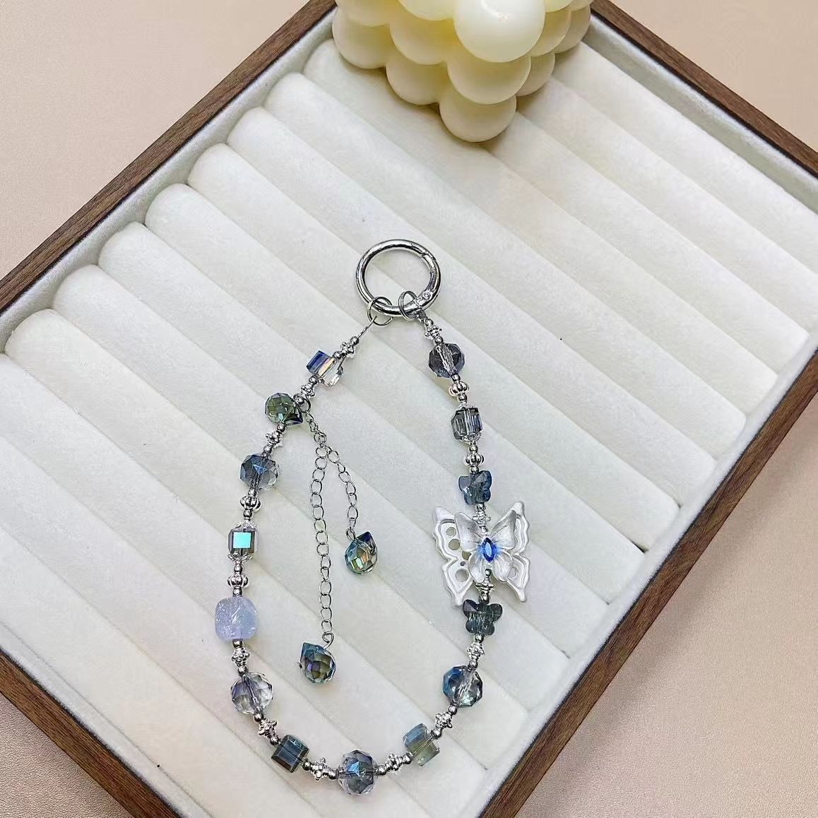 Lujo de alta gama, gran mariposa, cristal, cuentas, cadena de mano, cordón de muñeca, carcasa para teléfono móvil, accesorios femeninos, llavero, colgante