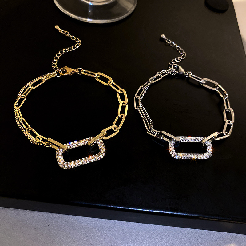 Real Gold Electroplating Geometric Hollow Micro-set Zircon Bracelet Korean Jewelry display picture 2