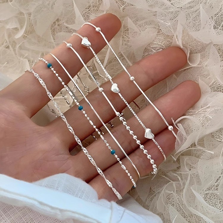 韓版星星愛心藍色銀珠純銀手鍊女簡約輕奢百搭小眾設計手串手飾品