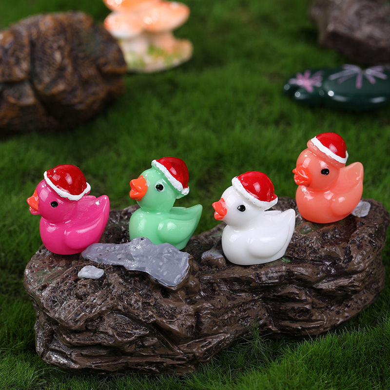 創意ミニクリスマスアヒルのかわいい家庭の小さいアクセサリーの小さい景観の多肉のコケの植物のアヒルの置物の装飾|undefined