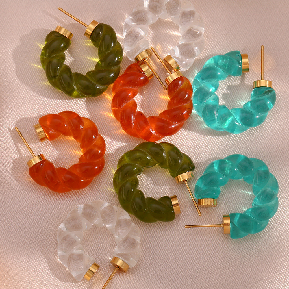 Fashion Summer Simplicity Jewelry Resin Acrylic Twist Stainless Steel Earrings