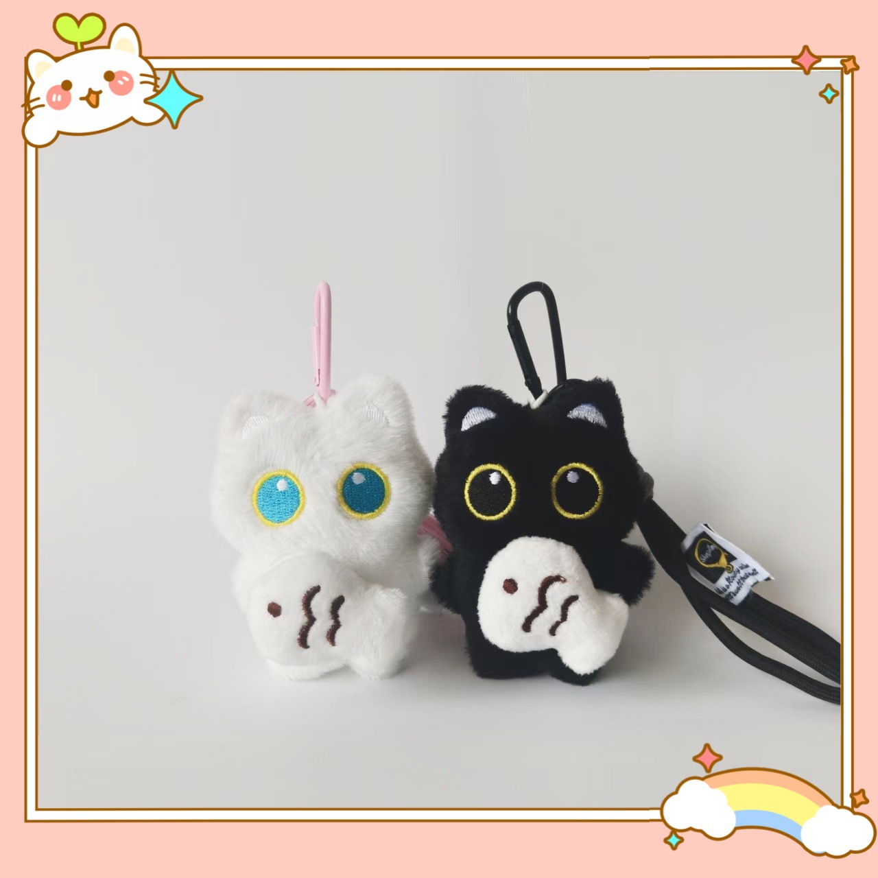 Pequeño gato negro bolsos accesorios colgantes lindos bolsos escolares muñecas de peluche llaveros para regalos de pareja