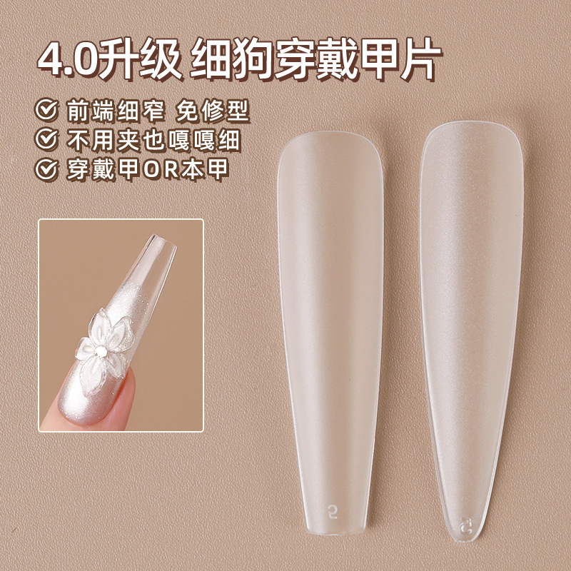 New Fine Dog Pointed Nail Tips 2025 Ultra-Thin Traceless Extension Free of Engraving and Grinding Transparent Frosted Wearable Manicure Special
