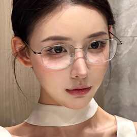 高智感清冷银框眼镜女近视可配度数镜片斯文方框素颜眼睛架防蓝光