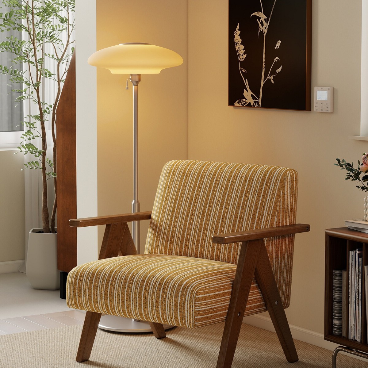 Retro Single Sofa Chair, Solid Wood Single Chair, Antique Style Living Room Balcony Rest Armchair, Study Room Reading