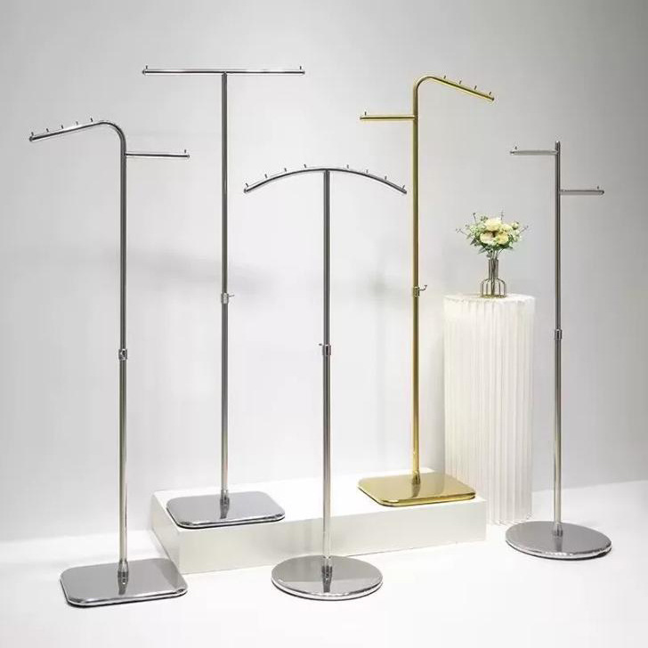 Clothing Store Display Rack with Stainless Steel Floor-Standing Hangers, Side-Mounted Island Display Shelves for Women's Clothing Stores Clothing Store Display Rack with Stainless Steel Floor-Standing Hangers, Side-Mounted Island Display Shelves for Women's Clothing Stores