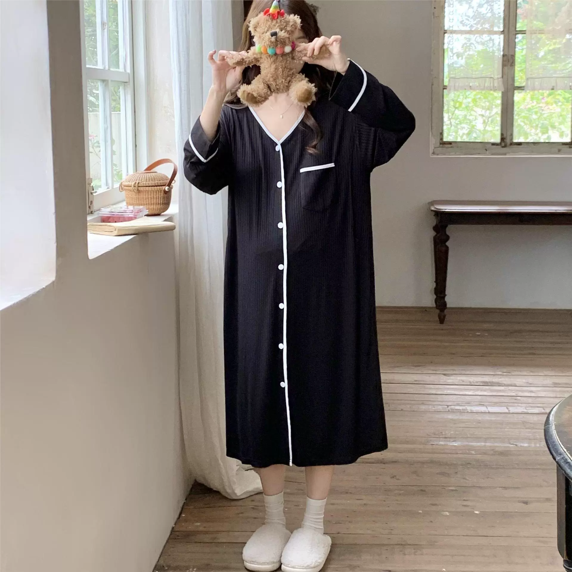 Пятно [3218 с нагрудным ковриком] Весенний и осенний модал беременные пижамы