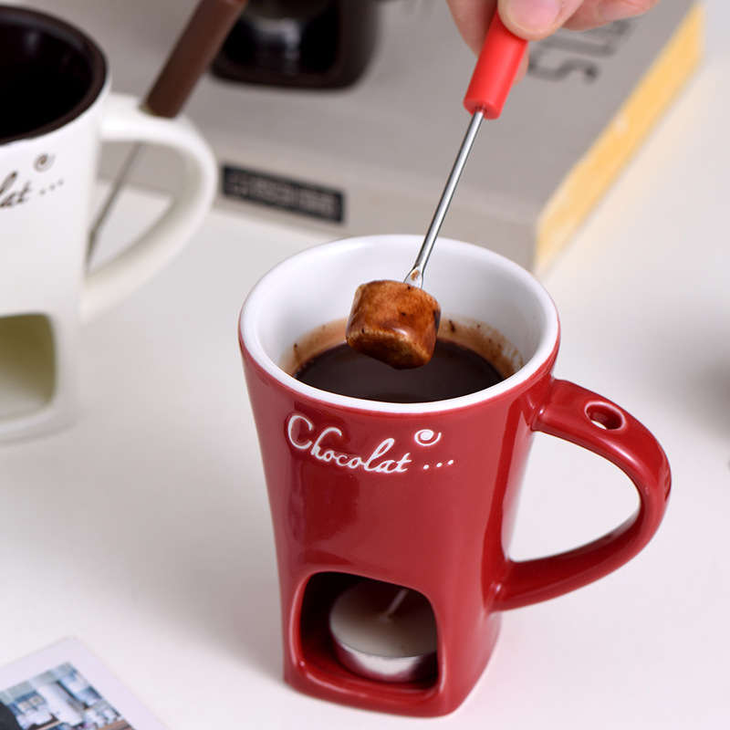 セラミックチョコレートカップ火ボイラースイスアイスクリーム鍋カップチーズチーズ鍋カップフォーク|undefined