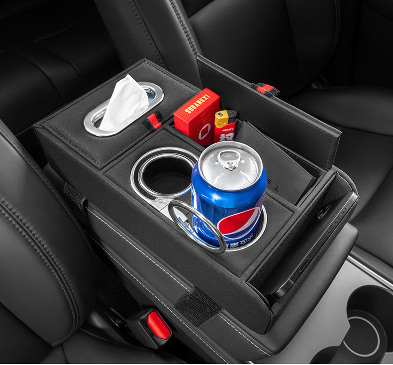 Car Armrest Box Organizer Storage Box Premium with Tissue Box Cup Holder Phone Central Heightening Pad