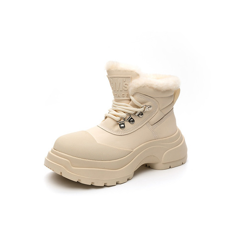 Fur-in-one snow boots for women 2024 autumn and winter new style plus velvet and thickening to keep warm Northeastern wool cotton shoes with thick soles and increased height