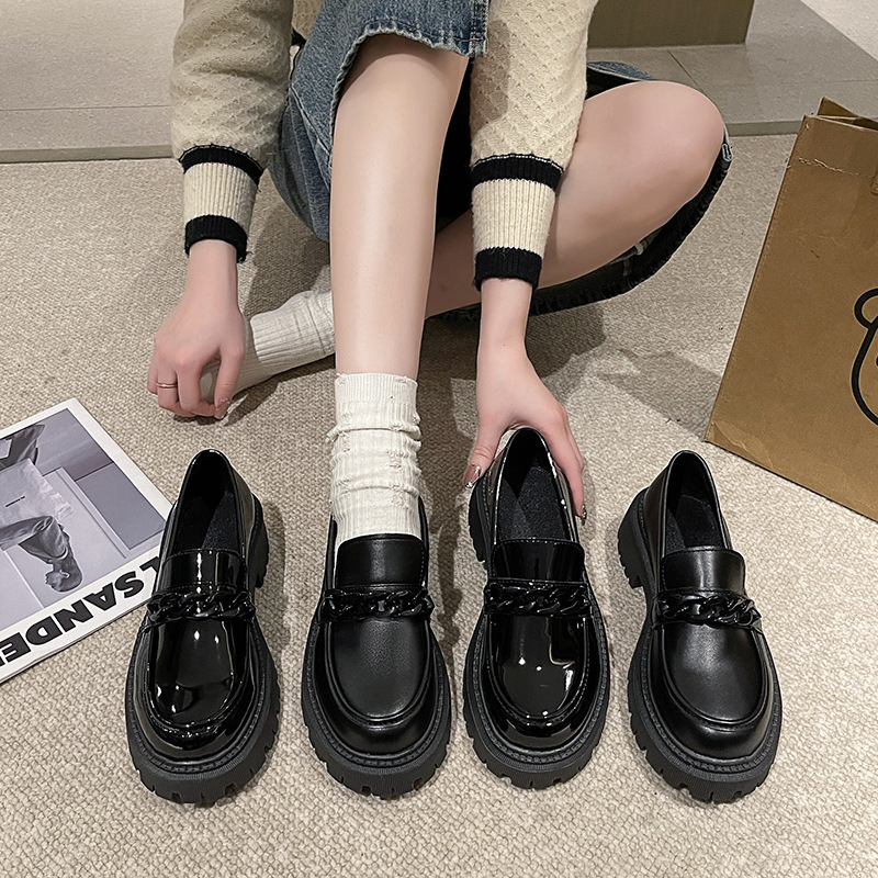 plus size Lefu Small Leather Shoes Women's 2023 Black Thick-soled Retro Spring and Autumn British Style Small Leather Shoes Women's Japanese Style Small Single-layer Shoes