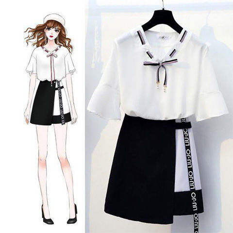 Single/Suit Summer Sheer Top Fashion Set Women's Korean Version Slimming Skirt Women's Student Best Friend Two-Piece Set