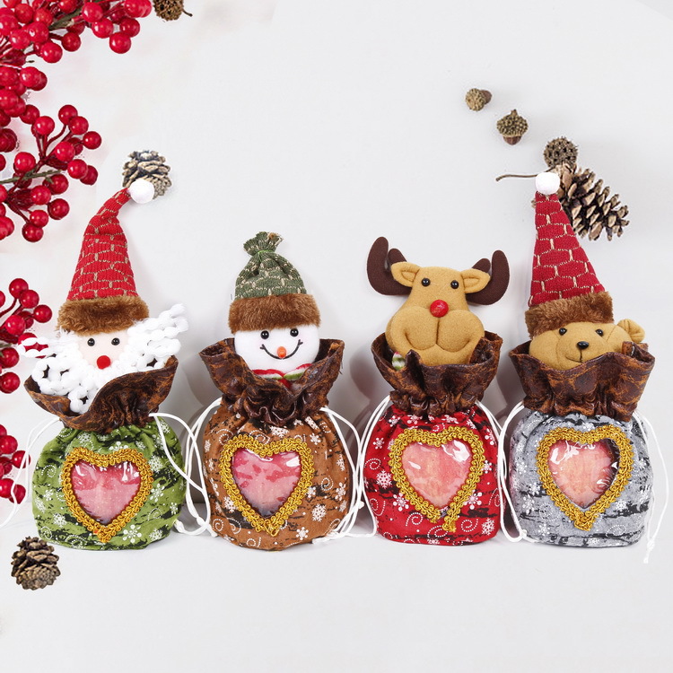 Navidad creativa impresa bolsa de regalo de caramelo Navidad Víspera de Navidad muñeca tridimensional bolsa de fruta al por mayor