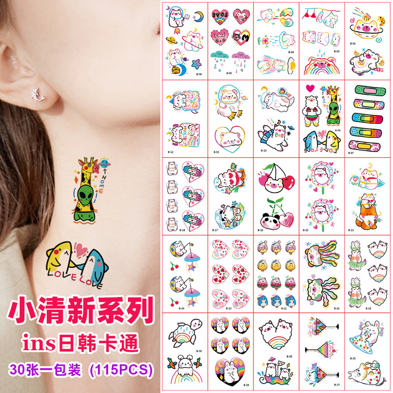 Cross-border new ins Japanese and Korean style fresh tattoo stickers waterproof sweat trendy cute sweet cartoon temporary stickers