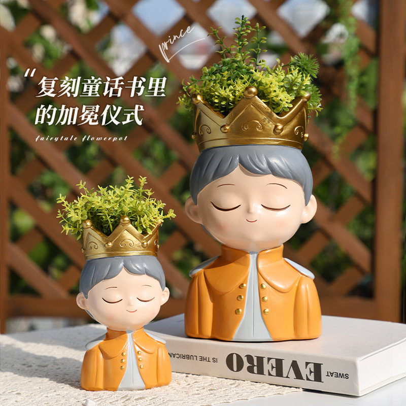Chậu Cây Resin Chậu cây hình cặp đôi hoàng tử công chúa resin, chậu mini trang trí sân vườn và bàn làm việc (RG-220)