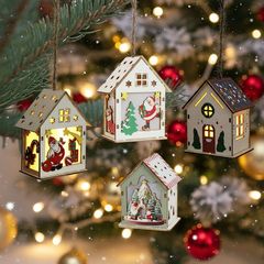 アマゾンクリスマス用品木製発光カラー小屋クリスマス装飾品木家飾りクリスマスツリーペンダント
