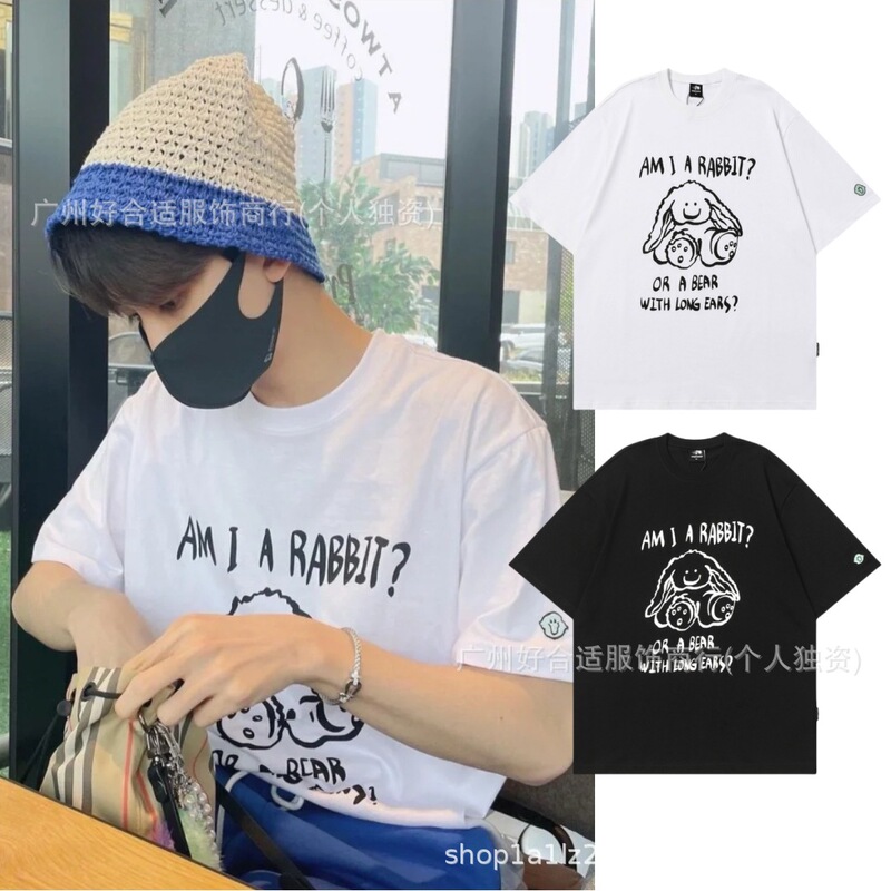 Yin Jinghan's Same Style 25 Summer New Korean Trendy Brand Printed Cotton T-Shirt for Men and Women, One Piece Seamless Wholesale