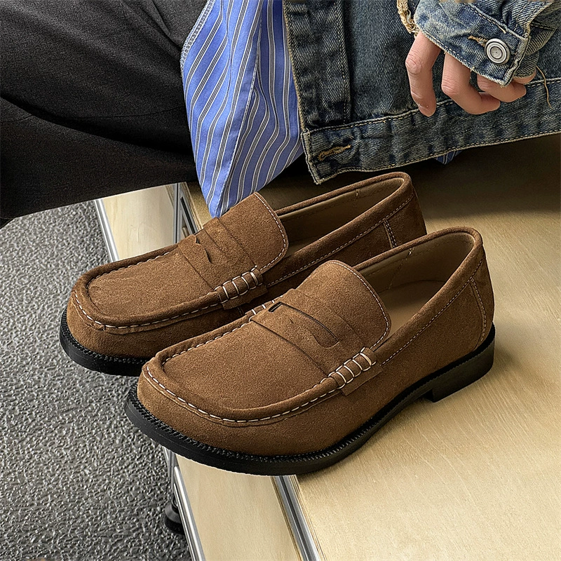 Высшее чувство, английская ретро-коричневая бобовая обувь мужская обувь квадратная голова