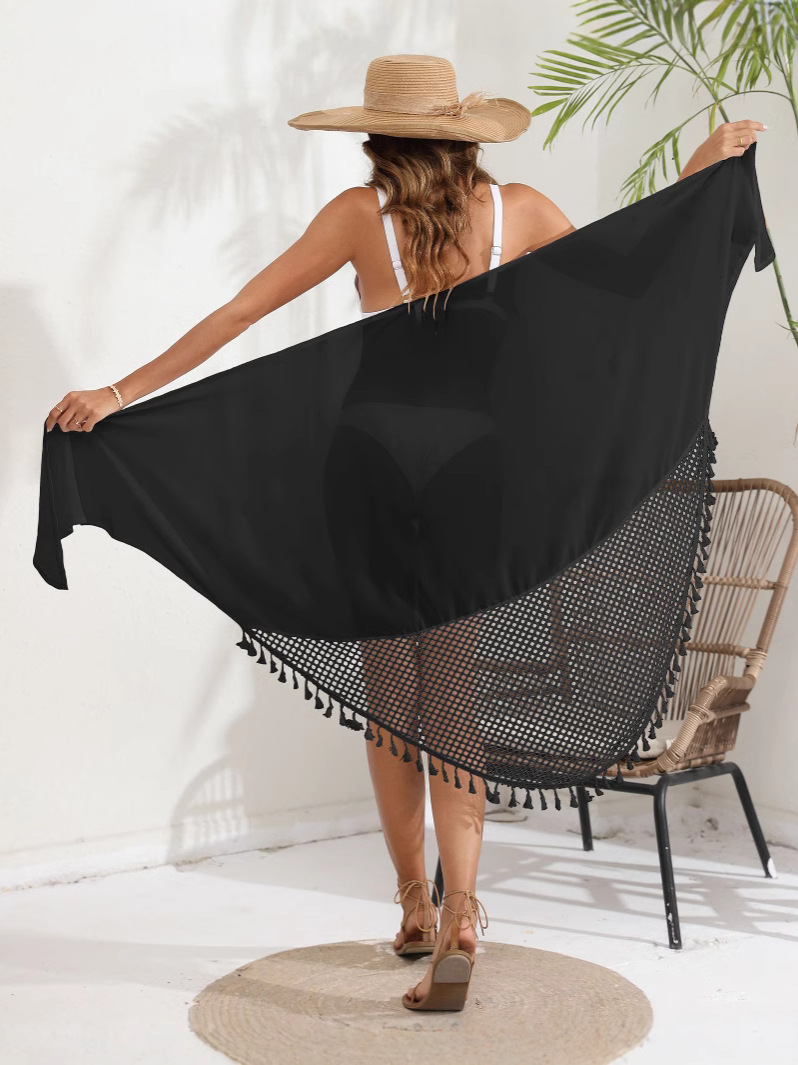 Chal de Protección Solar Multiuso para Mujer de Poliéster UPF30+ con Borlas