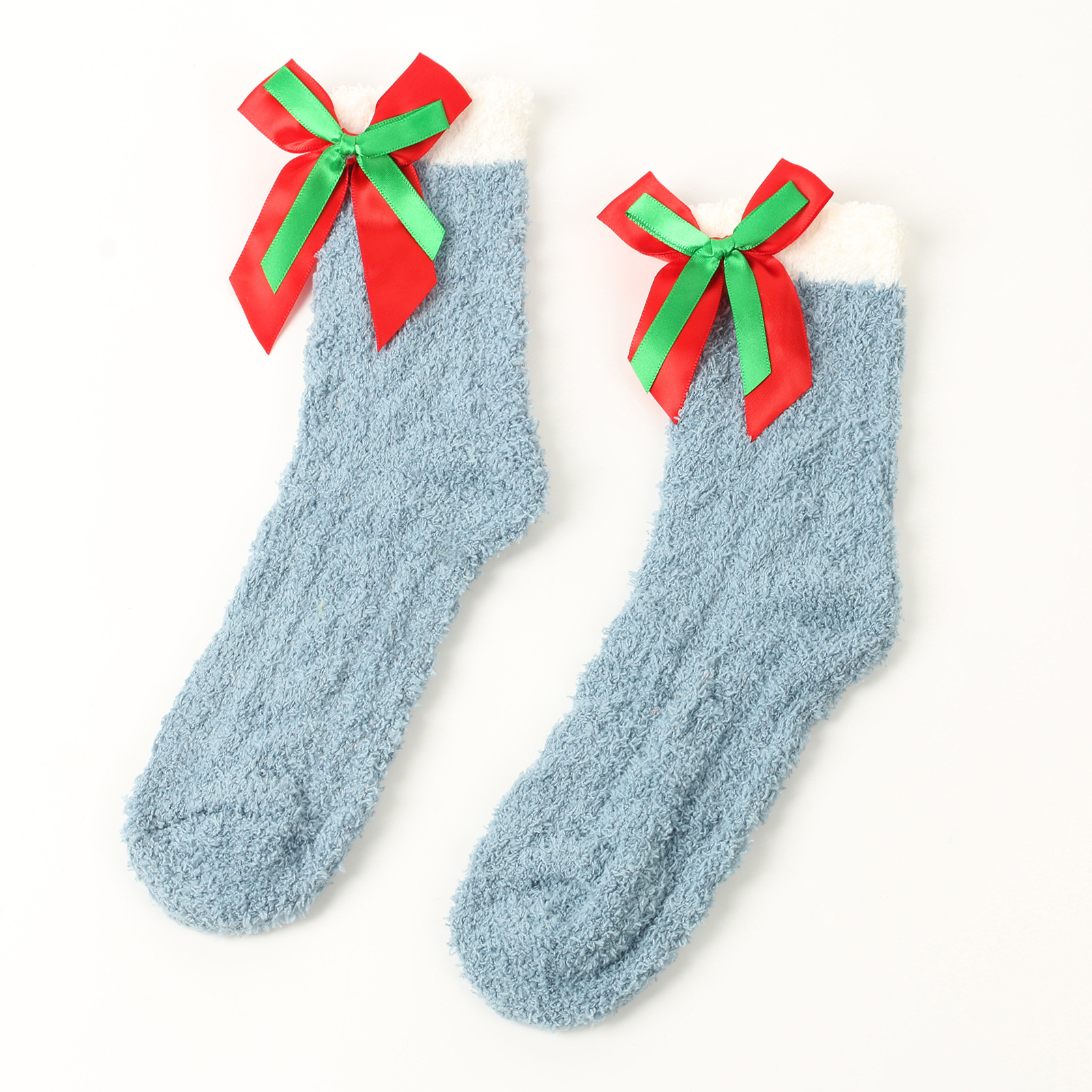 Calzini da donna Calzini spessi e caldi in peluche Calzini in pile corallo con fiocco Calzini a tubo medio autunnali e invernali Calzini con fiocco_voghion.com