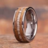 Silver Whiskey Wood Antler Stainless Steel Ring