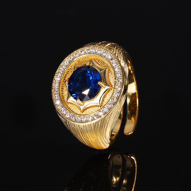 2024 nueva joyería Zhuang Shengsheng fondo de cobre chapado en oro simulación corindón temperamento anillo de oro redondo mujer 8mm