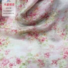 新款蔷薇花语仿苎麻雪纺提花印花面料夏季连衣裙汉服女装数码布料