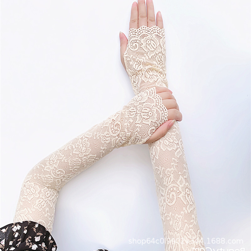 (2개) 여름 선 스크린 대형 탄성 레이스 오픈 핑거 아이스 커프 팔 소매 웨딩 팔 긴 소매 섹시한 흉터 커버 웨딩 팔 긴 소매