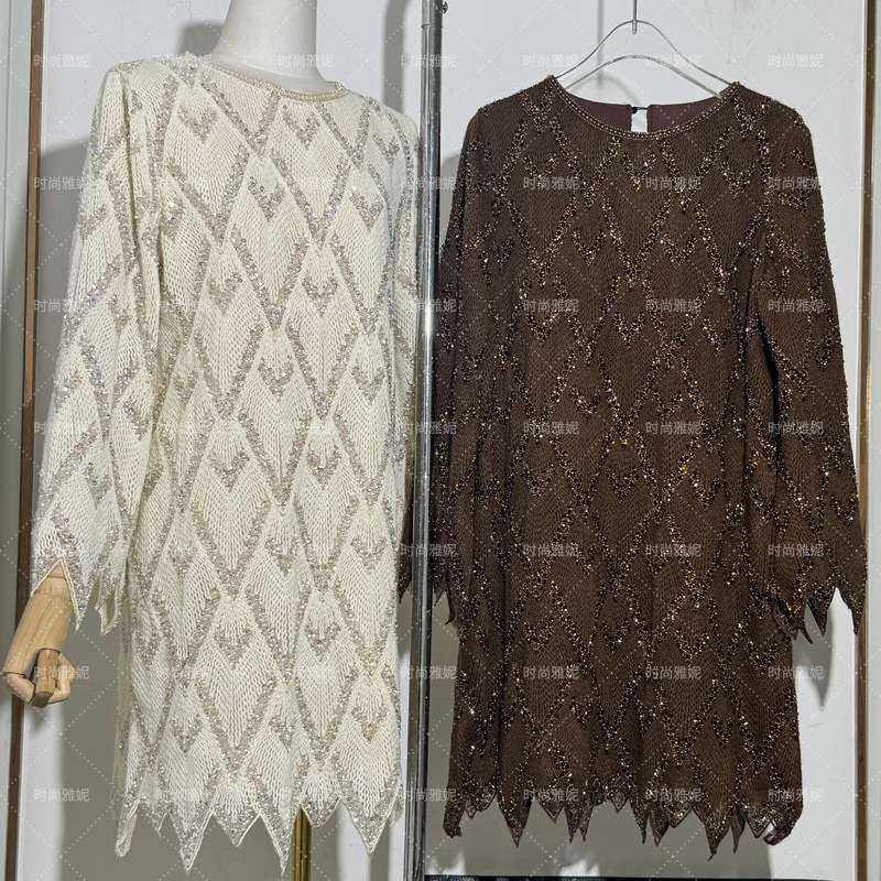 Fashion Yanni European and American Heavy Sequin Beaded Dress for Women, Loose Slimming Bodycon Mid-Length Trendy Influencer Dress