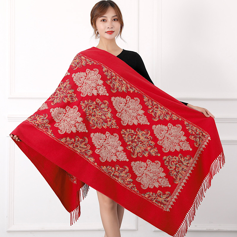 330g colorful diamond embroidered flower scarf, i mitation cashmere shawl, women's ethnic style travel cloak, warm for_voghion.com
