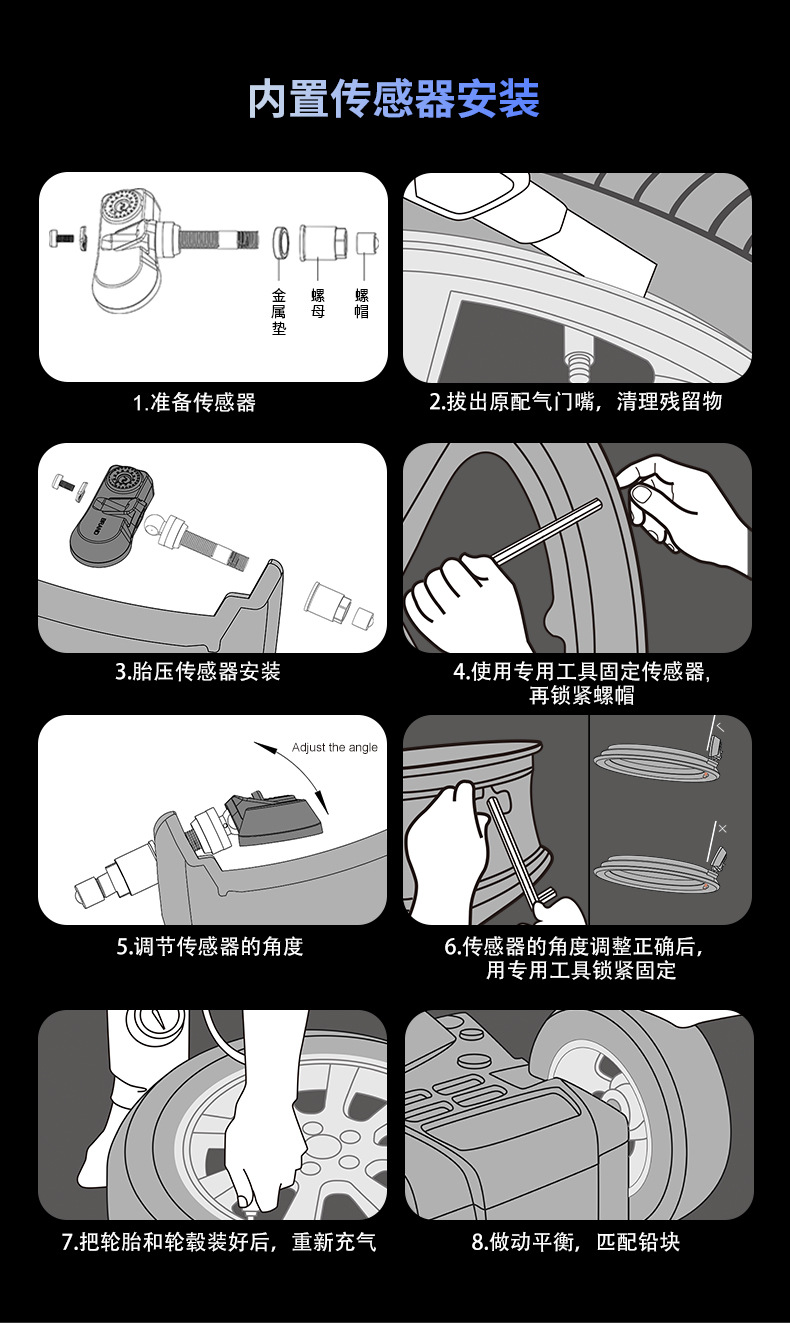 Kaiyou/Careud Cross-Border Tire Pressure Monitoring System for Trucks and Buses, 6-Wheel, Single-Screen Display, Internal and External Tpms