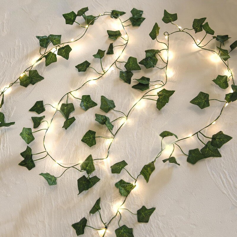 Solar Outdoor Copper Wire Climbing Vine String Lights with Sweet Potato Leaf Battery Box, Copper Wire Vine Waterproof Decorative String Lights