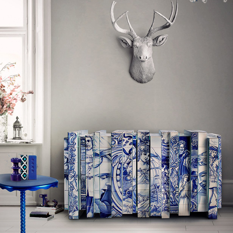 Nordic Minimalist Sideboard Designer Roman Hand-Painted Sideboard Wall Storage Cabinet Entrance Cabinet Entry Storage