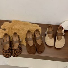 舒适一脚蹬两穿平底浅口单鞋2025秋季复古百搭豹纹玛丽珍鞋女