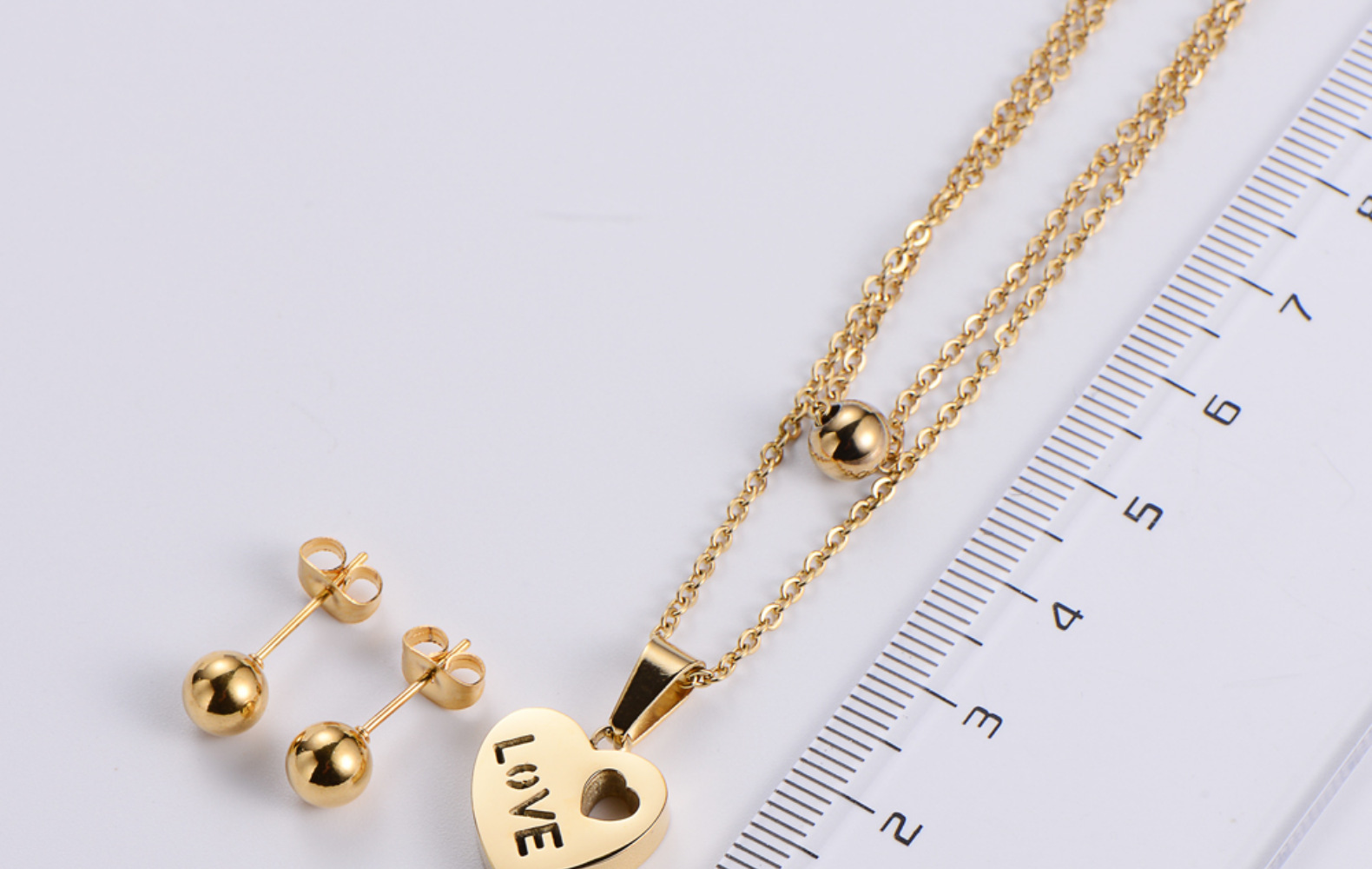 wholesale jewelry round bead heart-shaped pendant titanium steel necklace earrings set nihaojewelry