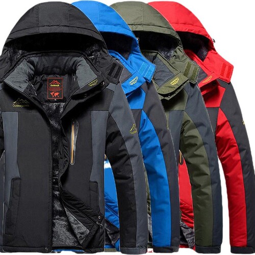 Outdoor men's large size insulated thick jacket windproof and waterproof cotton clothing with logo print