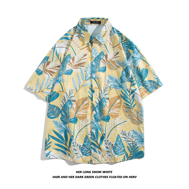 Men's Floral Short Sleeved Shirt Style Retro Hawaiian Loose Fit Versatile Beach Clothing_viptrois.com