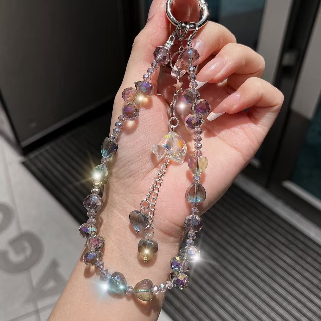 Cuerdas de muñeca corta de teléfono móvil cuerdas de muñeca personales creativas cuentas de diamante pequeños delfines hechos a mano perlas colgante lujoso ligero