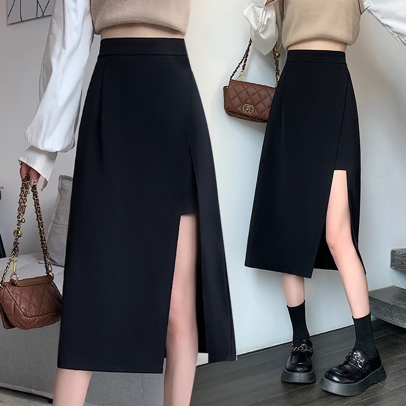 2025 New Summer Style Black Skirt Without Slits, High Waist, Hip-Covering, Comfortable, Slimming Look and Versatile Mid-Length A-Line Skirt