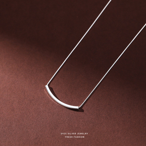 S925 Silver Pendant Necklace, Simple and Fashionable, Japanese and Korean Style, Square Tube Chain, Women's Cold Wind Clavicle Chain, Drop Ship One Piece