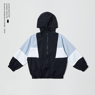 Mt Children's Clothing Spring & Fall Style Wrinkled Preppy Style Hooded Windbreaker Zipper Jacket (Clearance Non-Returnable and Non-Exchangeable)