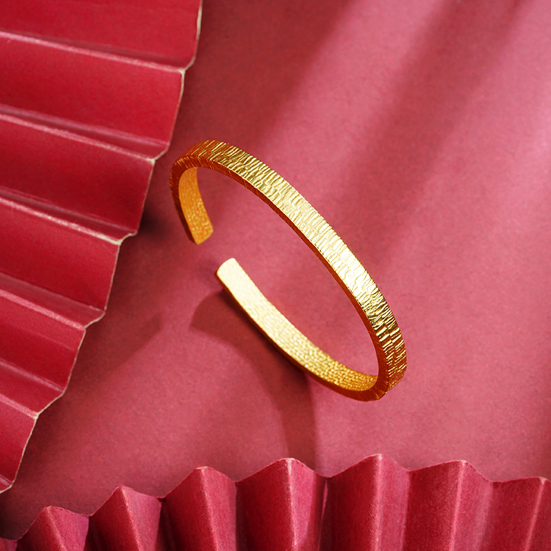 Nuevo chino vietnamita arena oro pulsera Gu Fa Su círculo de árbol oro tallado pulsera abierta retro joyería no se desvanece