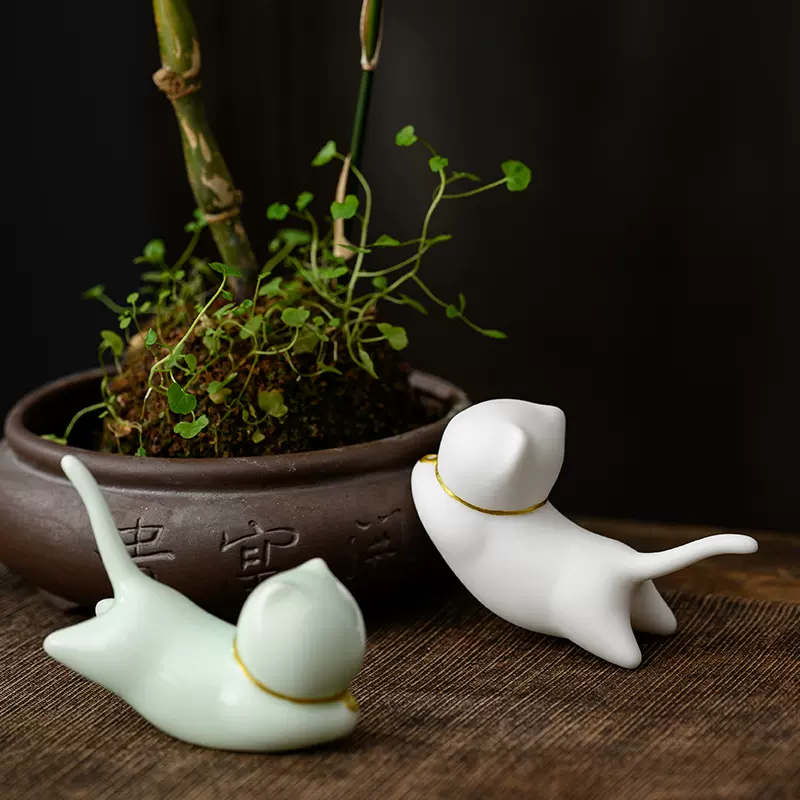 创意可爱猫咪陶瓷香插茶道摆件个性茶宠家用室内檀香插香薰炉香托