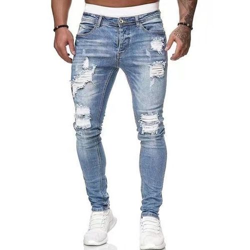 Men's pants wish skinny trendy skinny pants cross-border jeans slim fit new style hole wis foreign trade 